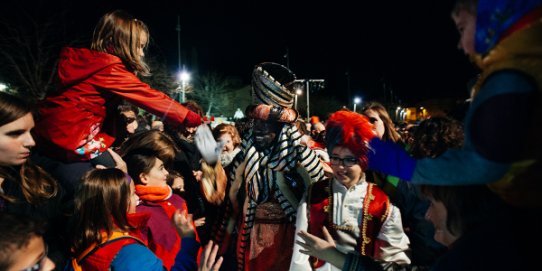 El Rei Baltasar, en un moment de la Cavalcada l'any 2016.